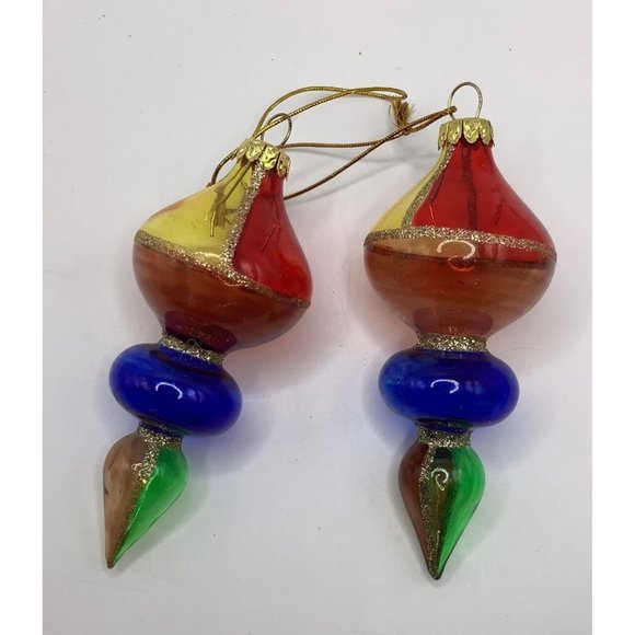 Vintage Avon Glass Ornaments Set 2 Red Blue Green Gold Glitter - Picture 2 of 7